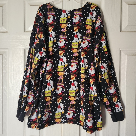 Adorable Christmas Scrub Jacket Santa & Rudolph print Size XL EUC - Picture 2 of 6